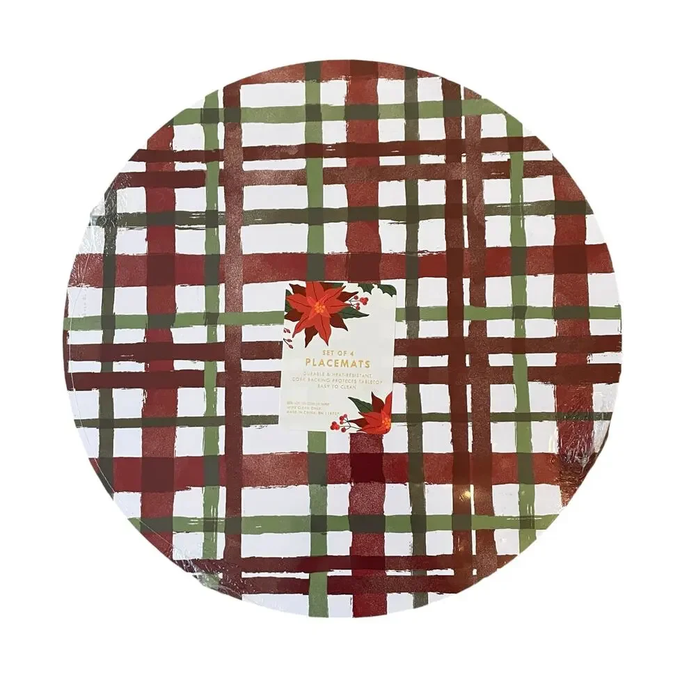 Christmas Boutique Reversible Cork Backed Placemats 15in Round Set of 4 New